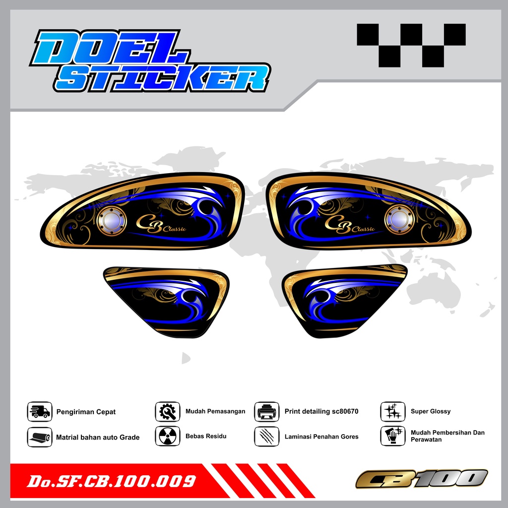 Sticker Striping Honda CB 100 List Variasi Hologram , Crome Doel 009