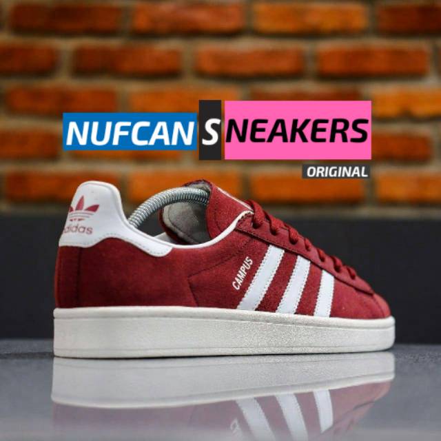 SEPATU COWOK KASUAL OLD SCHOOL ADIDAS ORIGINAL ADIDAS CAMPUS SUEDE RED 100% ORI BNWB