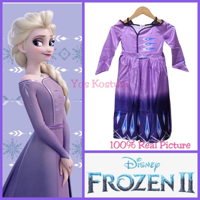 Kostum Princess Anak Elsa Ungu Frozen II Gaun Dress Baju Ulang Tahun Import Perempuan Ultah Costume