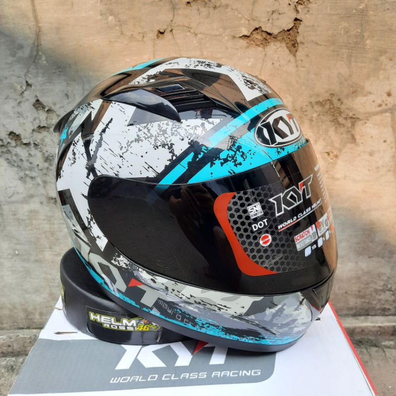 HELM KYT R10 Seri 3 AQUA BLUE - Original Full Face R-10 #3 Visor darksmoke Single Visor