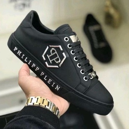 sepatu pria philipp plein sneaker cowok hitam kulit asli men shoes low top mirror branded P1SHOES