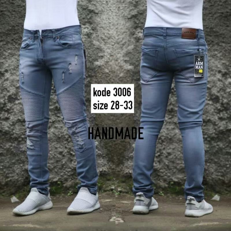 CELANA SOBEK JEANS PRIA RIPPED BIKER SKINY SLIM FIT STRECHT  / CELANA JEANS PRIA SKINY SOBEK PAHA