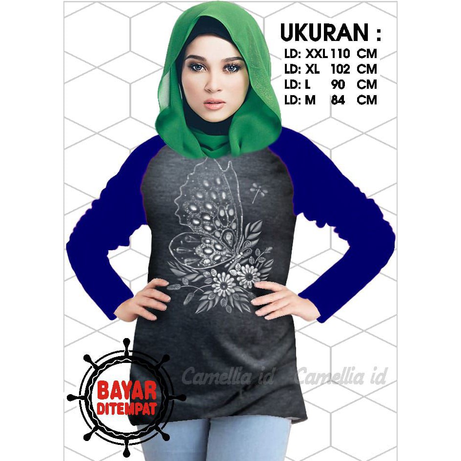 Kaos Raglan (KUPU2)/Kaos Wanita Lengan Panjang/ Kaos Wanita/ Kaos Cewek/ Kaos Oblong/Misty