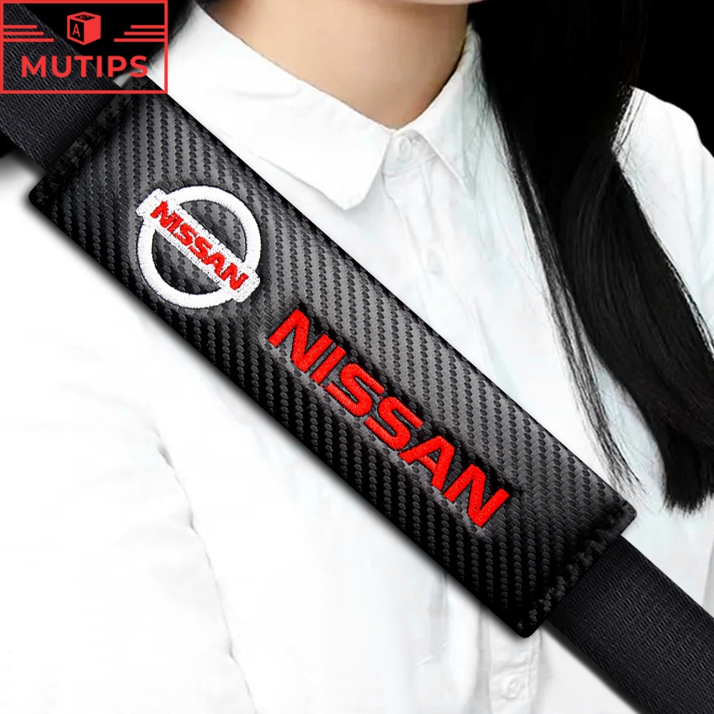 Nissan 2pcs Cover Sabuk Pengaman Mobil Bahan Carbon Fiber Untuk March Juke Skyline Terrano Gtr Livina Serena Xtrail t31 t30