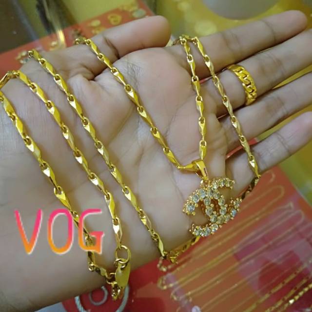 Set kalung padi gelang padi cincin lapis emas 24 karat