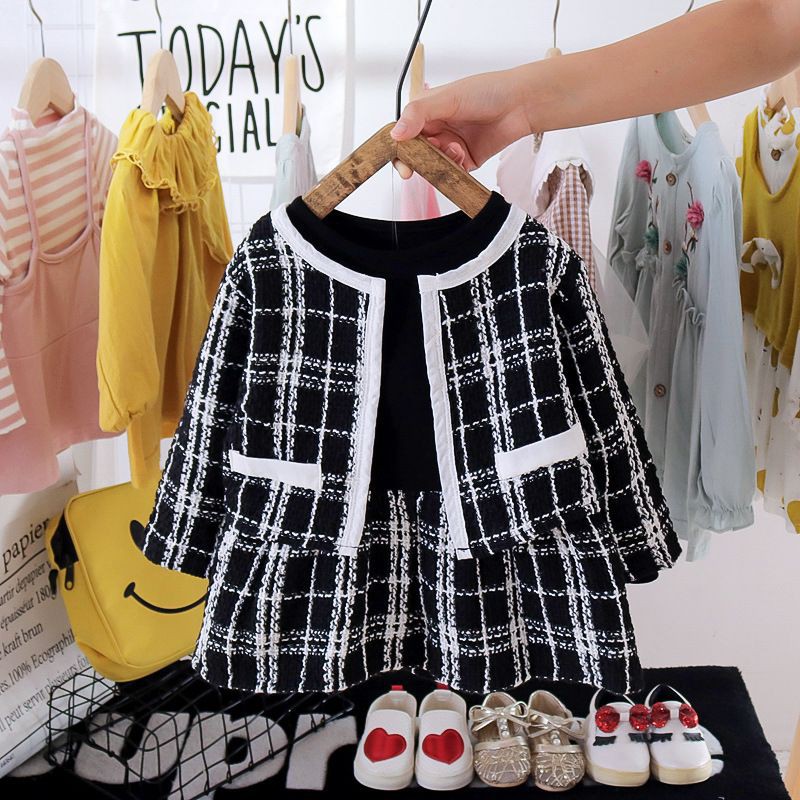 DISKON 11.11 DR61- 0-3T Dress Bayi Perempuan Square Black &amp; White Jaket