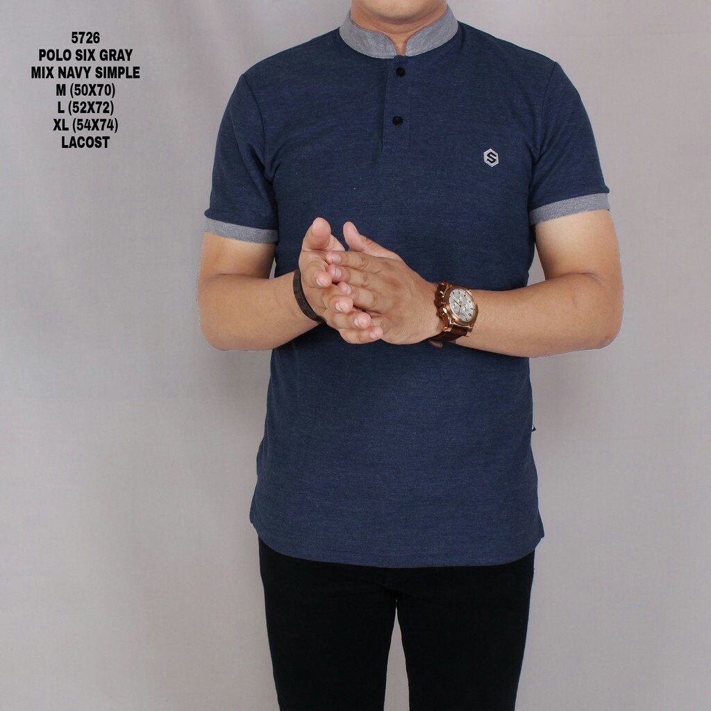 BAJU KAOS POLO SIX POLOSHIRT NAVY PRIA KERAH SHANGHAI GRAY MIX NAVY