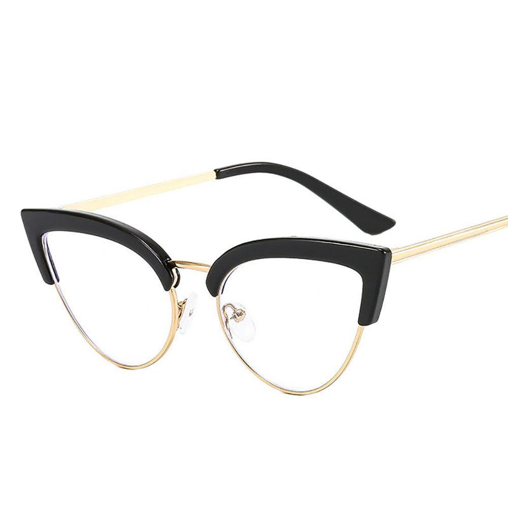 Agustinina Cat Eye Spectacles Transparan Fashion Wanita Anti Cahaya Biru Pria Setengah Bingkai Kacamata Optik