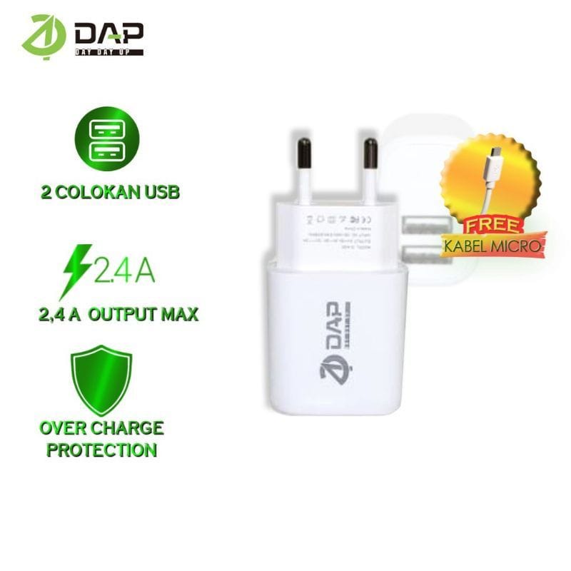 Travel Charger DAP D-A2N 2USB Micro Casan DAP D-A2N 2USB 2.4A ORIGINAL FAST CHARGING