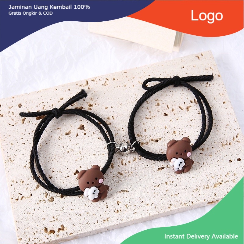 [Nw] 2pcs Gelang couple magnet Beruang hitam(gelang Korea aesthetic) / gelang hitam-hitam goodthings