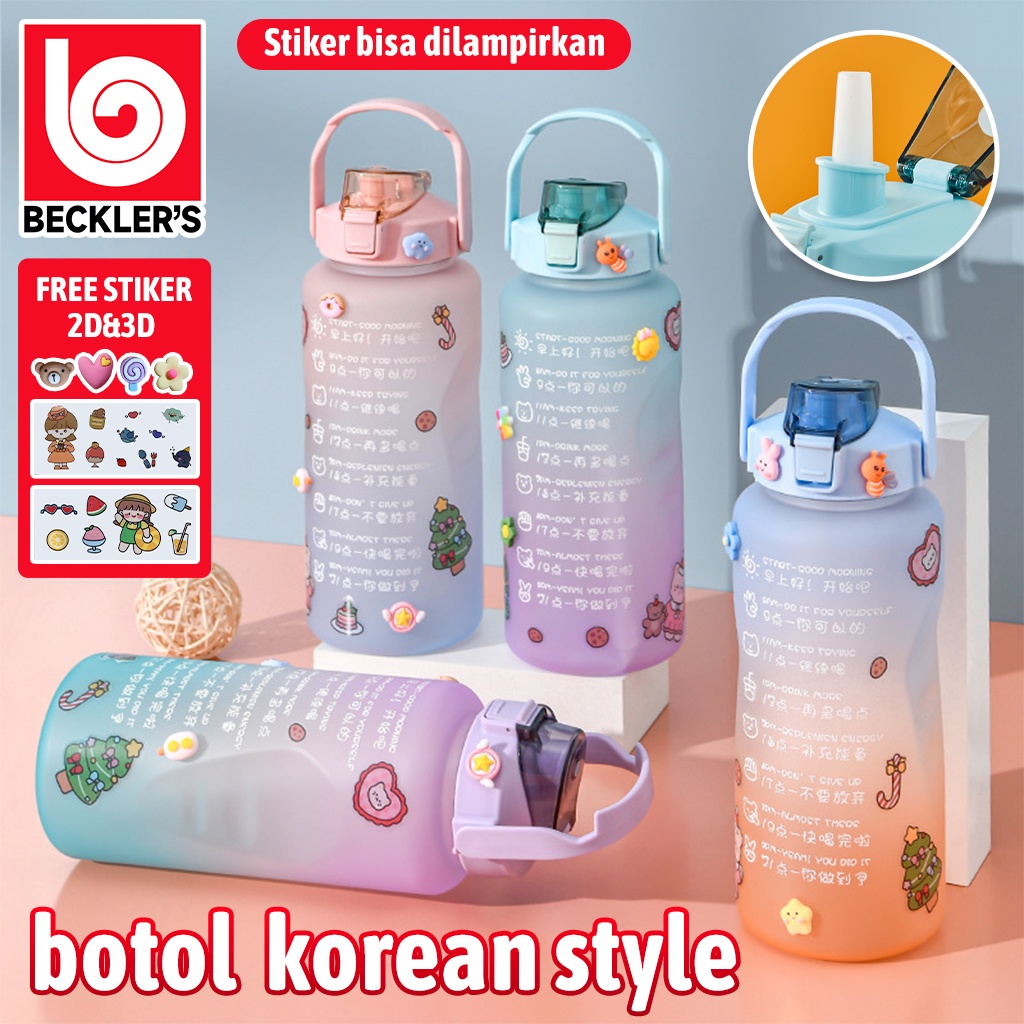 Beckler's Botol Minum Viral 2Liter Warna Gradasi / Botol Minum Viral Penanda Waktu Jumbo Full FREE STIKER!!