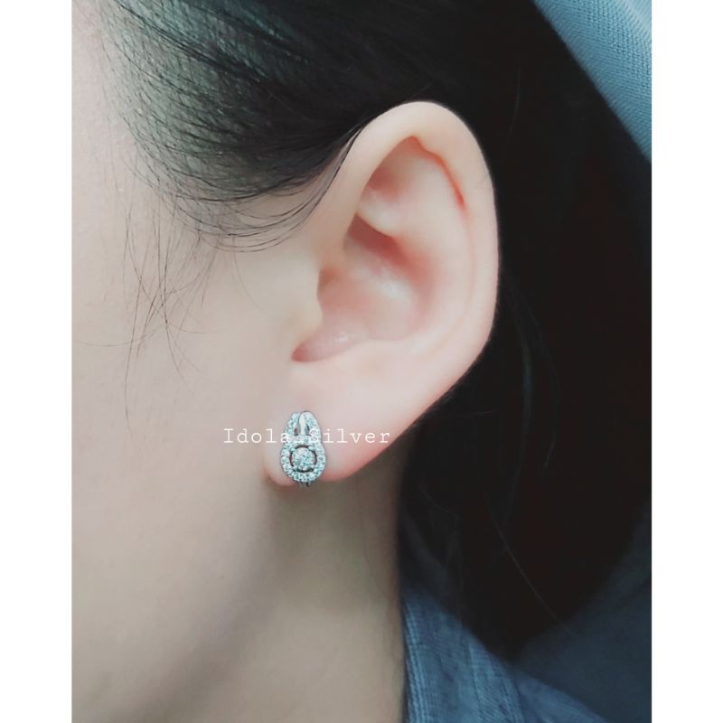 ANTING PERAK ASLI SILVER 925 LAPIS EMAS PUTIH MODEL JEPIT BULAT MATA PUTIH+ POLOS - PERHIASAN PERAK WANITA