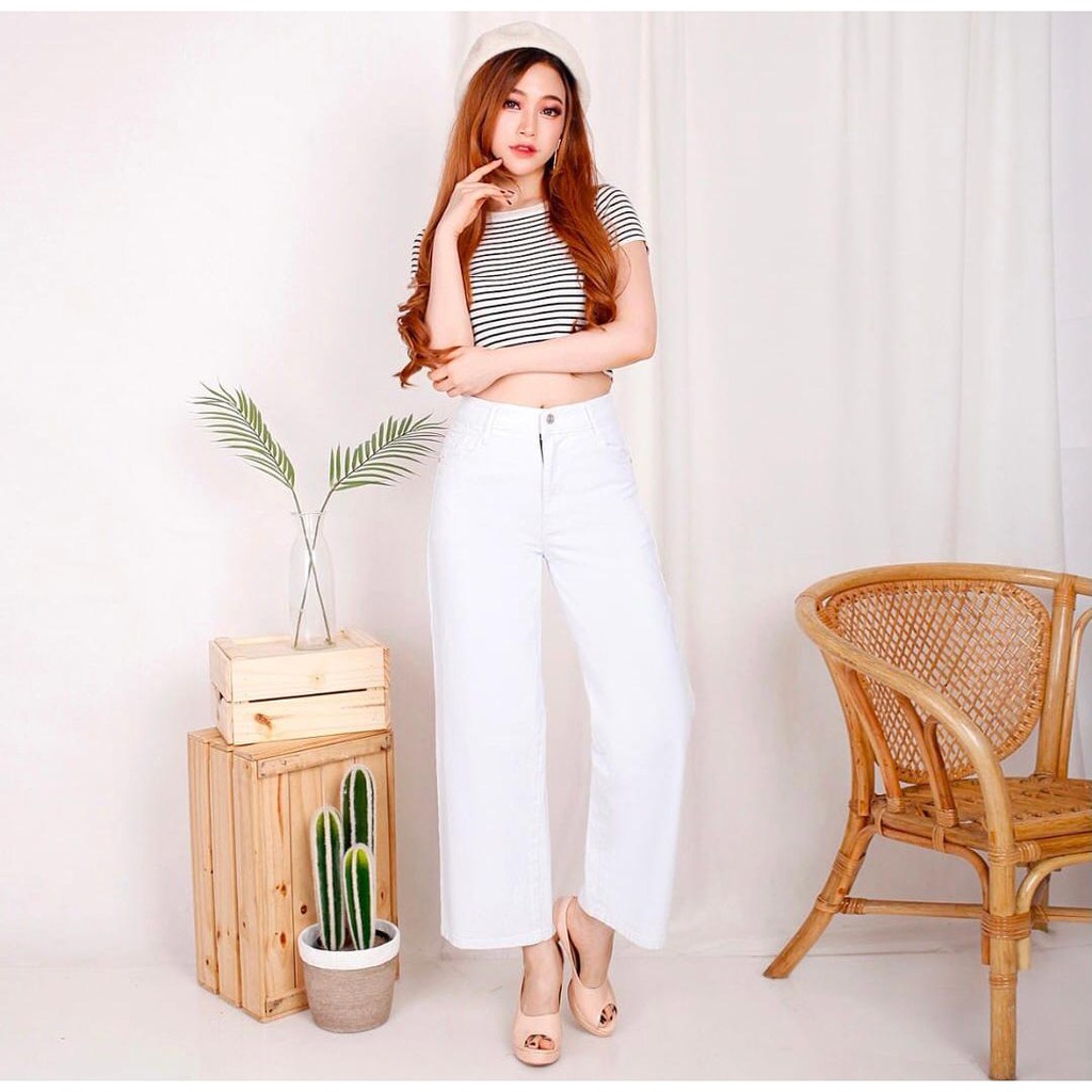 Celana Panjang Jeans Wanita Kulot Putih 27-30 31-34 Bisa Bayar Ditempat(COD)
