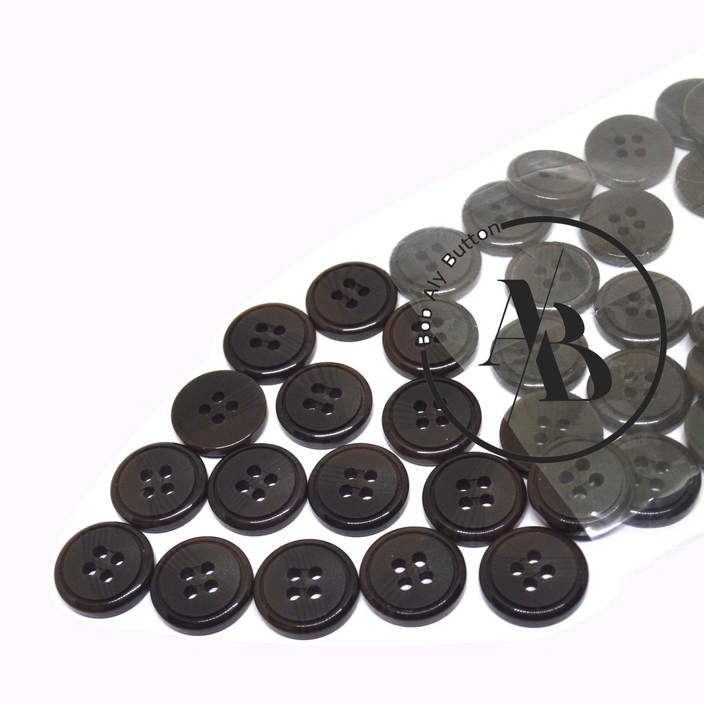 KANCING JAS PLASTIK UKURAN 15 MM PER 12 PCS BLAZER 15 COKLAT TUA