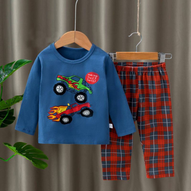 SETELAN BAJU TIDUR/PIYAMA ANAK LAKI/CWO IMPORT PREMIUM PP GAMBAR MOBIL USIA 6 BULAN-10 TAHUN