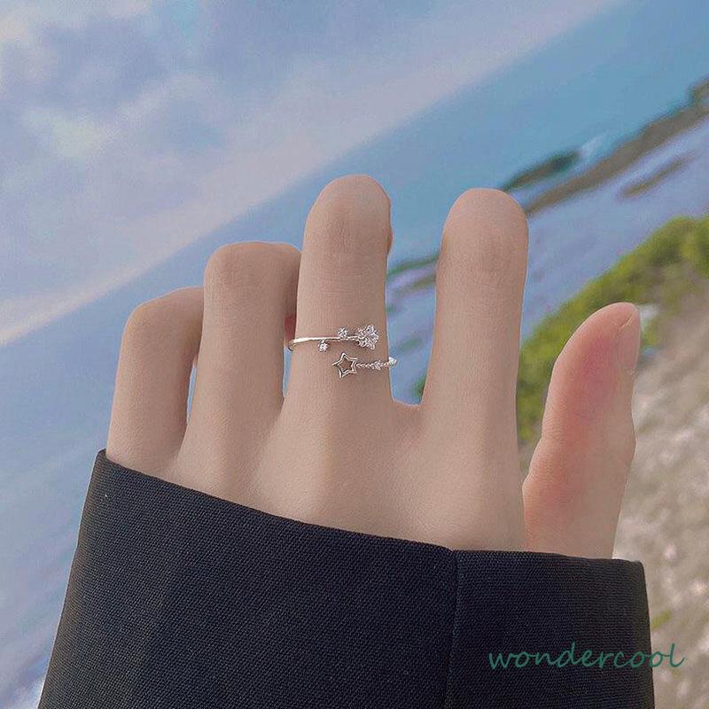 Cincin Kupu-Kupu Berlian Flash Cincin Jari Telunjuk Fashion Wanita Sederhana-Won