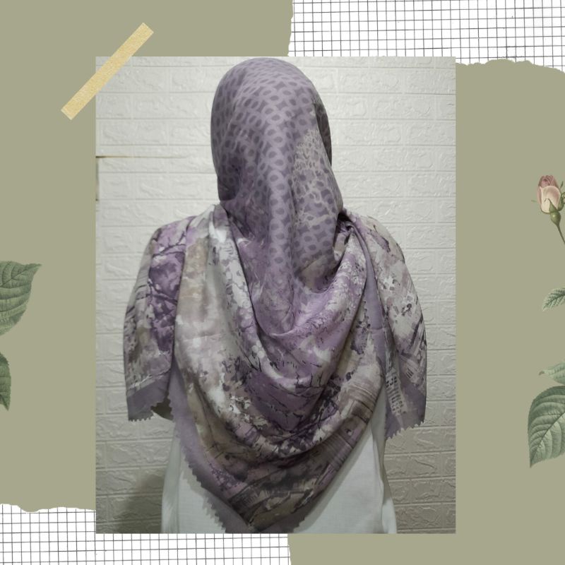 NEW JILBAB HIJAB VOAL MOTIF SYAR'I 130X130 PREMIUM SQUARE LASERCUT KERUDUNG SEGI EMPAT-NEWYORK UNGU