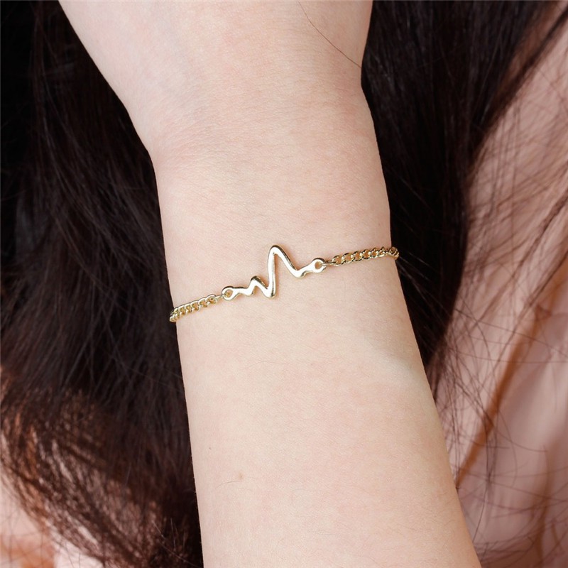 Gelang Tangan Zigzag / Gelang Rantai Adjustable Simple Model Elektrokardiogram Untuk Pria/Wanita