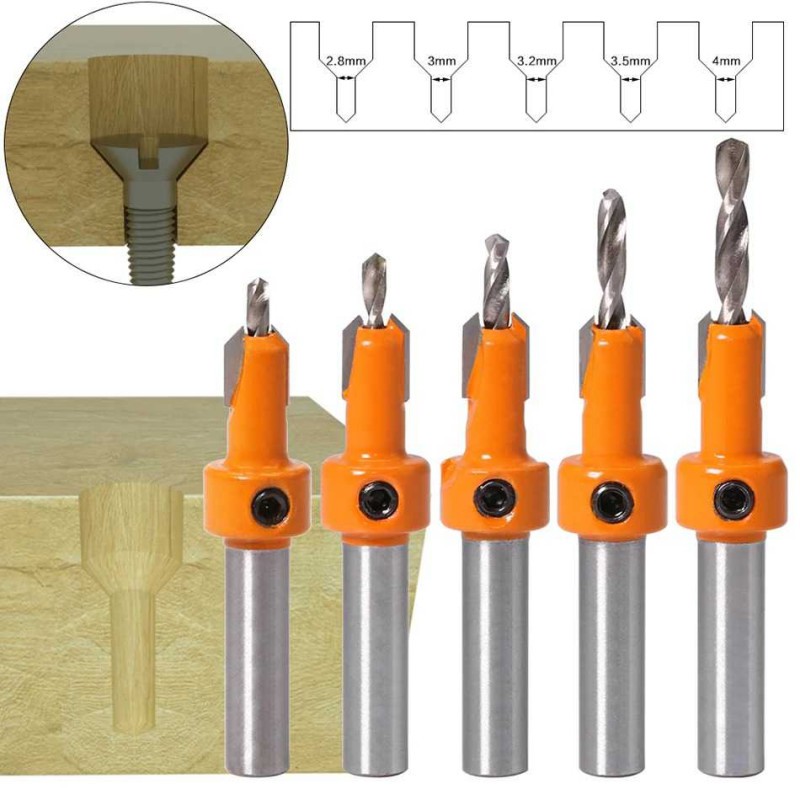 Mata Bor Kayu Pelubang Drat Baut Bit Router 8mm 5 PCS JGZUI