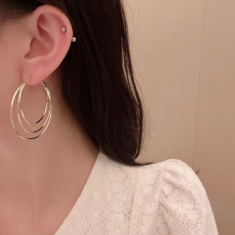 Anting Hoop Multilayer Bentuk Lingkaran Bahan 925 silver needle