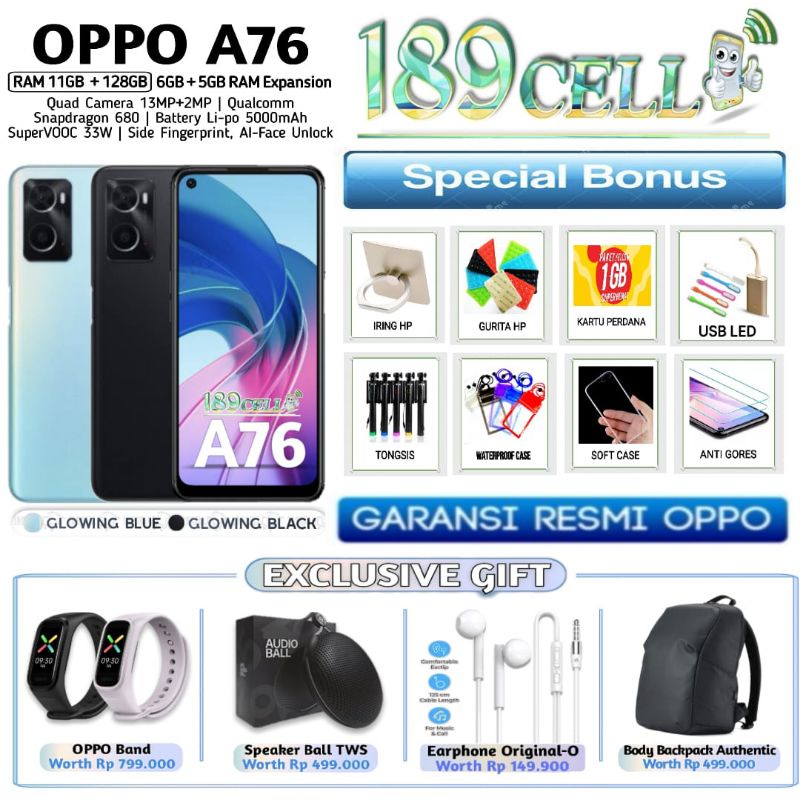 OPPO A76 A 76 RAM 6/128 GB | A74 4G 6/128 | A54 4/64 GARANSI RESMI OPPO INDONESIA