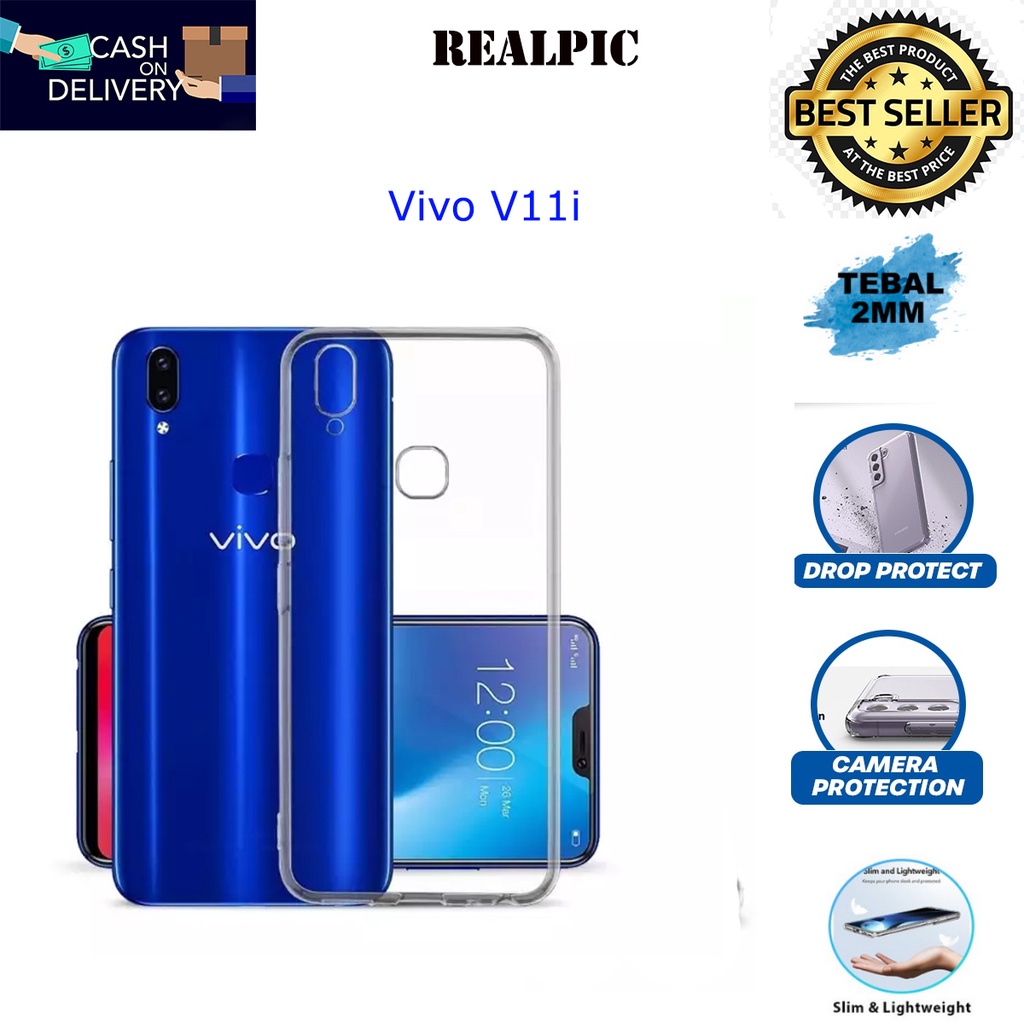 Case Vivo V11i Casing Clear HD KETEBALAN 2MM BENING TRANSPARAN TPU Premium Softcase