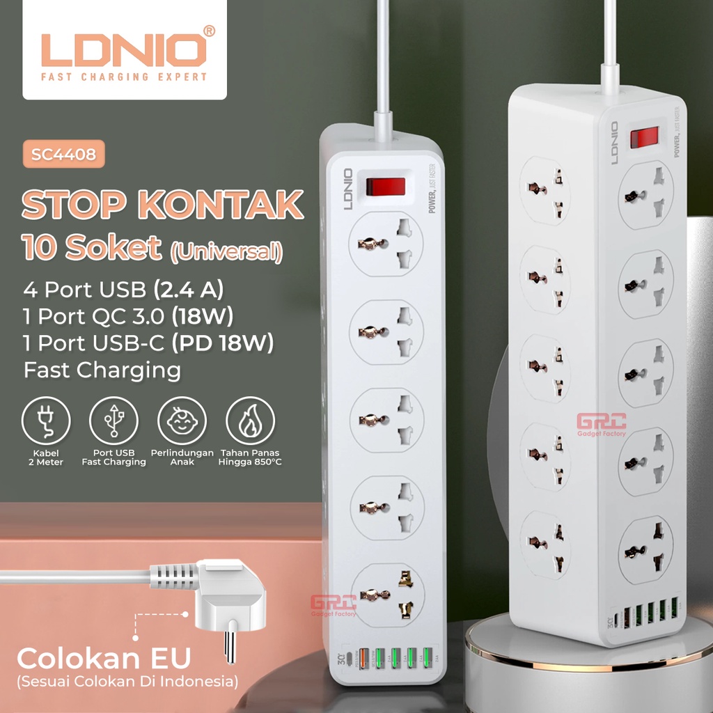 Stop Kontak Universal 10 Lubang USB PD Power Socket Colokan Listrik