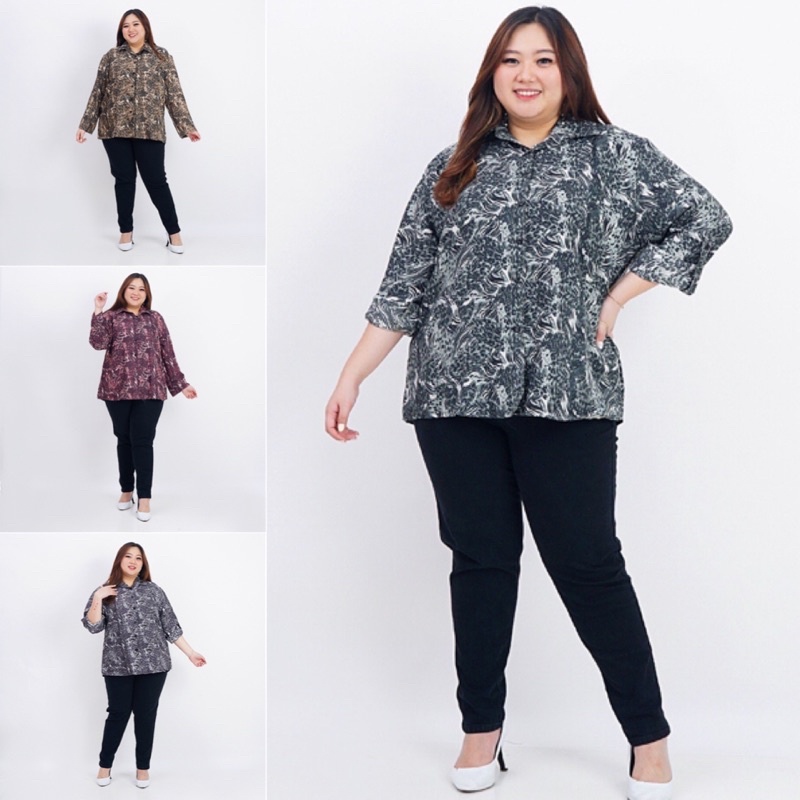 BAJU KEMEJA WANITA BATIK MODERN PREMIUM JUMBO BIG SIZE LD 130 CM XXXL KOREAN STYLE 06 SHAKILAATASAN 