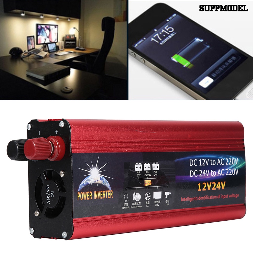 Adapter Converter Power Merah 6000W 12V / 24V Sensitivitas Tinggi Anti Karat Untuk Mobil