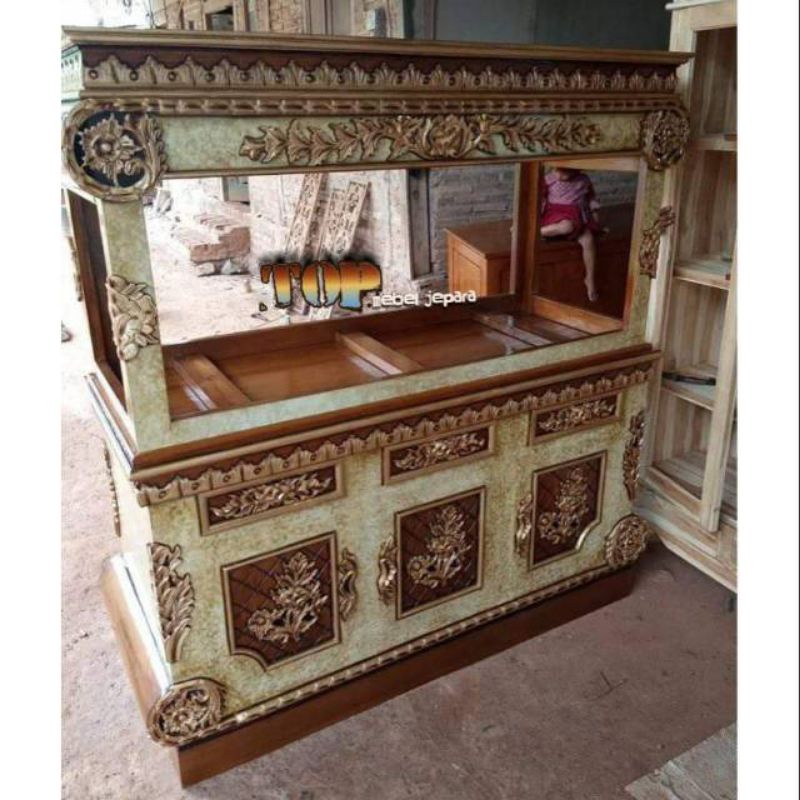 bufet aquarium cat marmer,mebel jepara,furniture