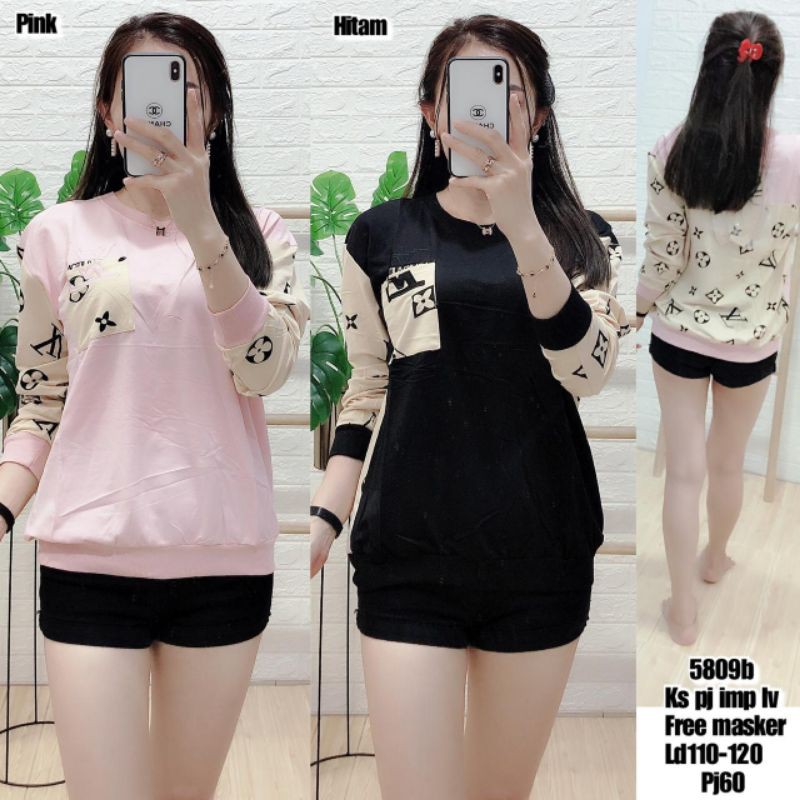 ATASAN PREMIUM WANITA KAOS IMPORT MOTIF LV BAJU ATASAN WANITA MODIS 5803