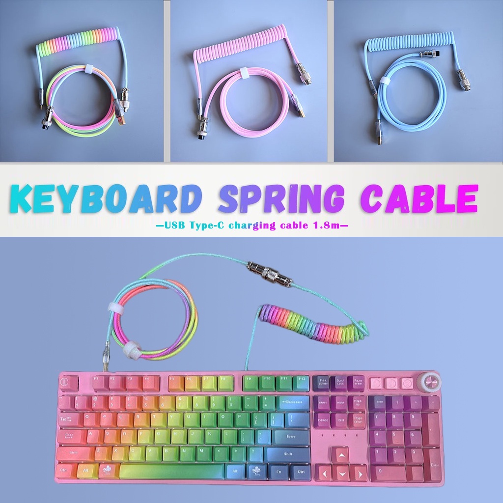 Mechanical Keyboard Data Personalization Spring  Custom  Coiled Braided USB Charging Type-C Cable