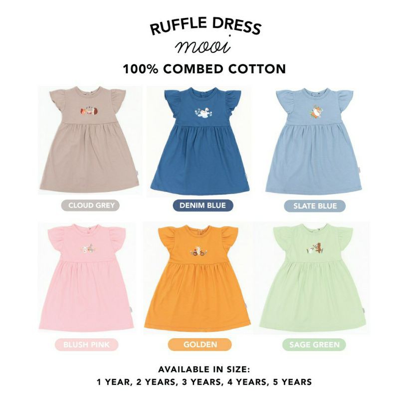 Mooi Ruffles Dress Anak Polos Cewek Bayi Perempuan Baby Girl 1 2 3 4 5 Tahun Rok Daster