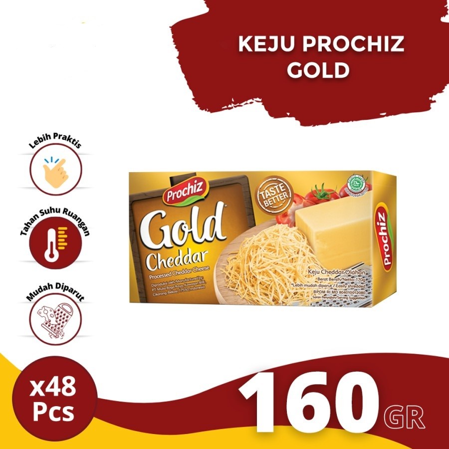 

KEJU CHEDAR BLOK PROCHIZ GOLD 160GR BLOCK CHEDDAR CHEESE HALAL