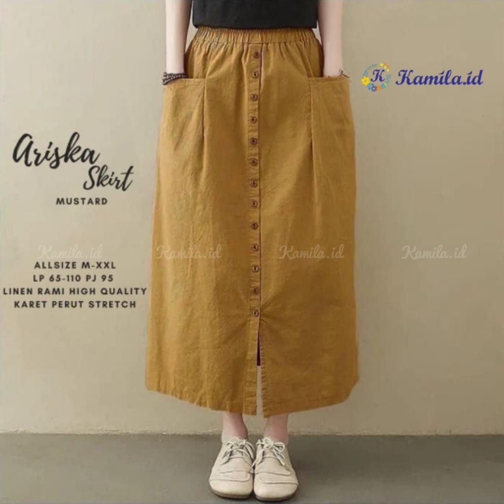ariska skirt skrit rok bawahan polos panjang pinggang karet lp 60 - 110 anak wanita perempuan dewasa