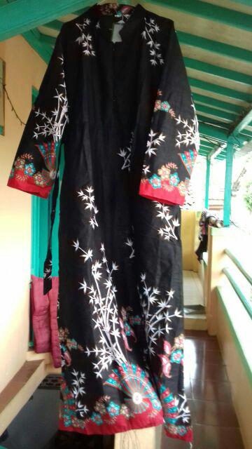 Gamis Batik Syari Kipas Hitam Matt Katun