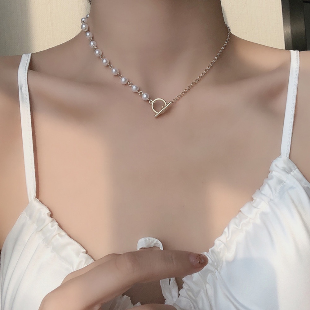 Asymmetrical Necklaces Personalized Metallic Pearl Combination Pendant French Clavicle Chain for Ladies Womens