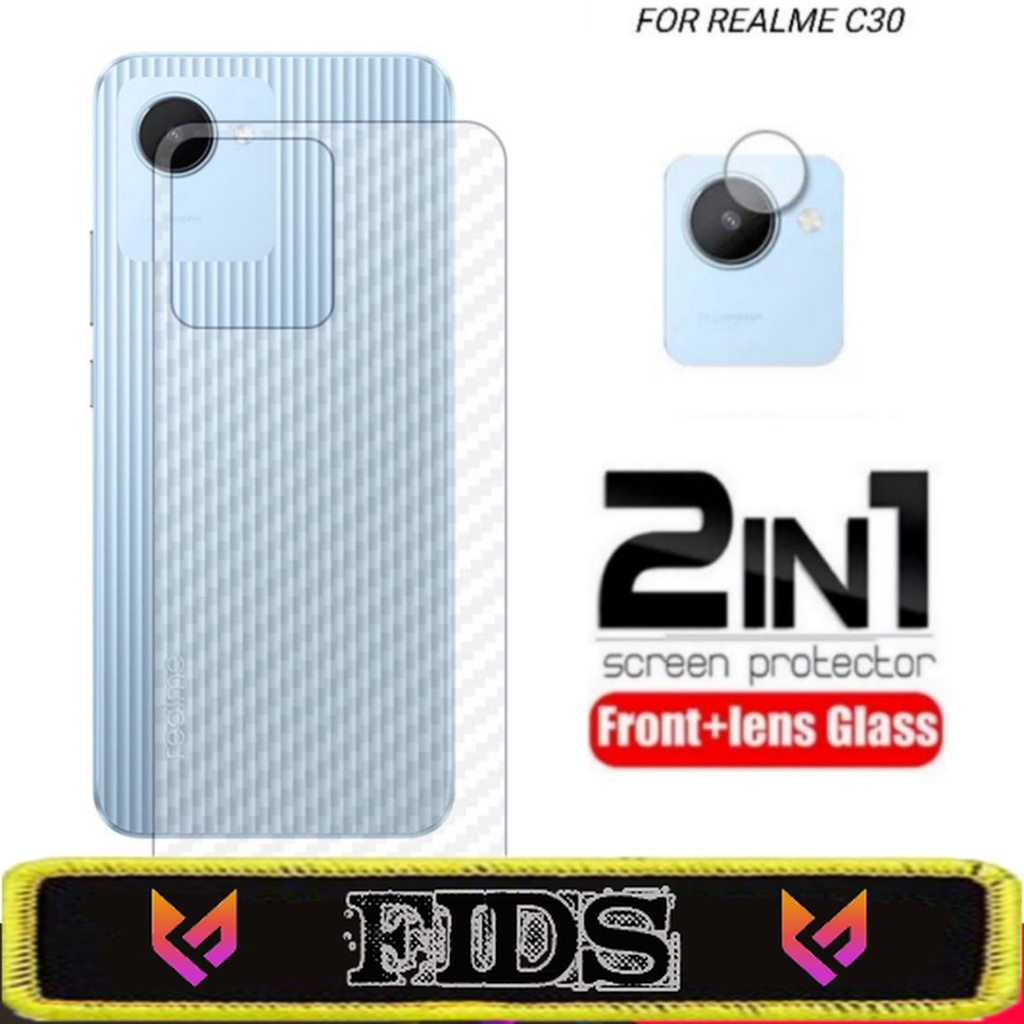 PROMO PAKET 2 IN 1 Garskin Carbon REALME C30 2022 Skin Pelindung Anti Gores Free Anti Gores Camera Belakang Handphone