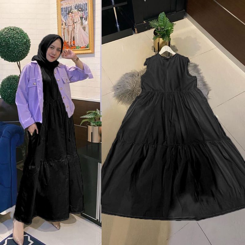 Retro iner dress gamis muslim 2in1 polos fashion remaja