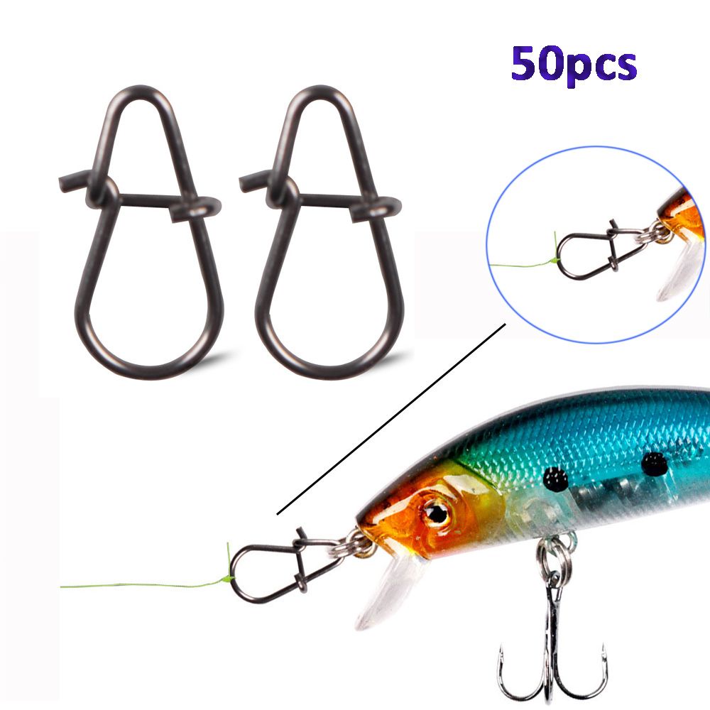 REBUY Outdoor Pins 50pcs Safety Snaps Fast Clip Lock Fish Hook Stainless Steel Durable Swivel Solid Rings Fishing Accessories Strong Lure Connector/Multicolor