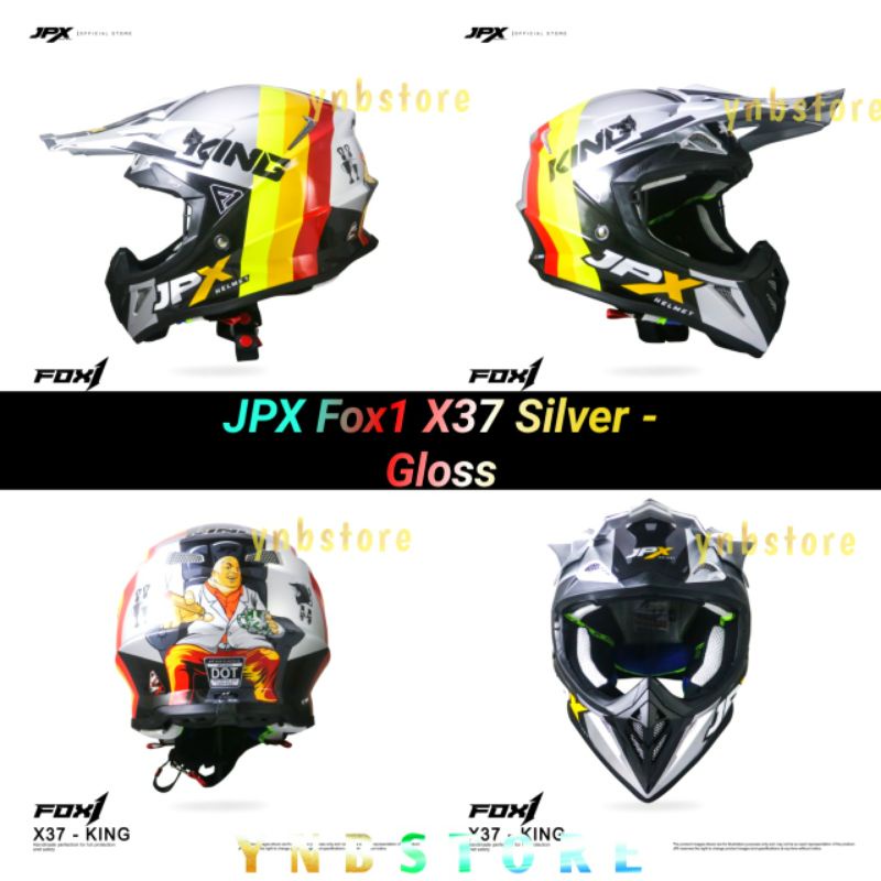 Helm Jpx Cross Fox1 X37 King Silver White Gloss Terbaru