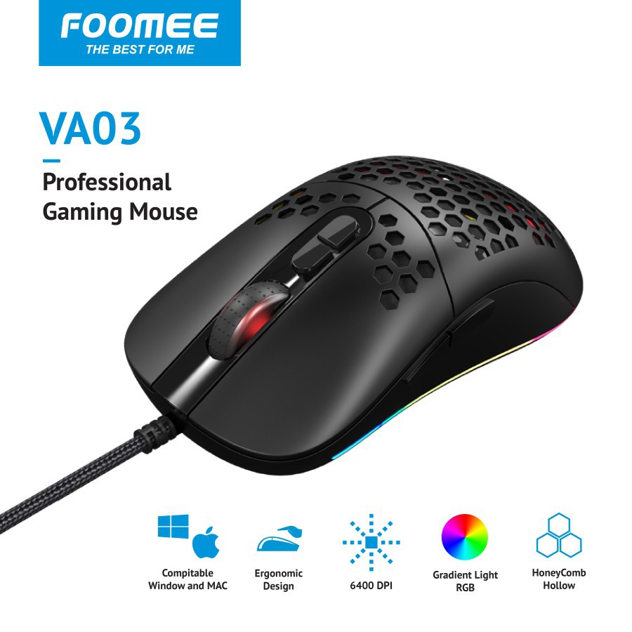 Optical Mouse Gaming RGB FOOMEE VA03 Wired Mouse Gaming 6400 DPI