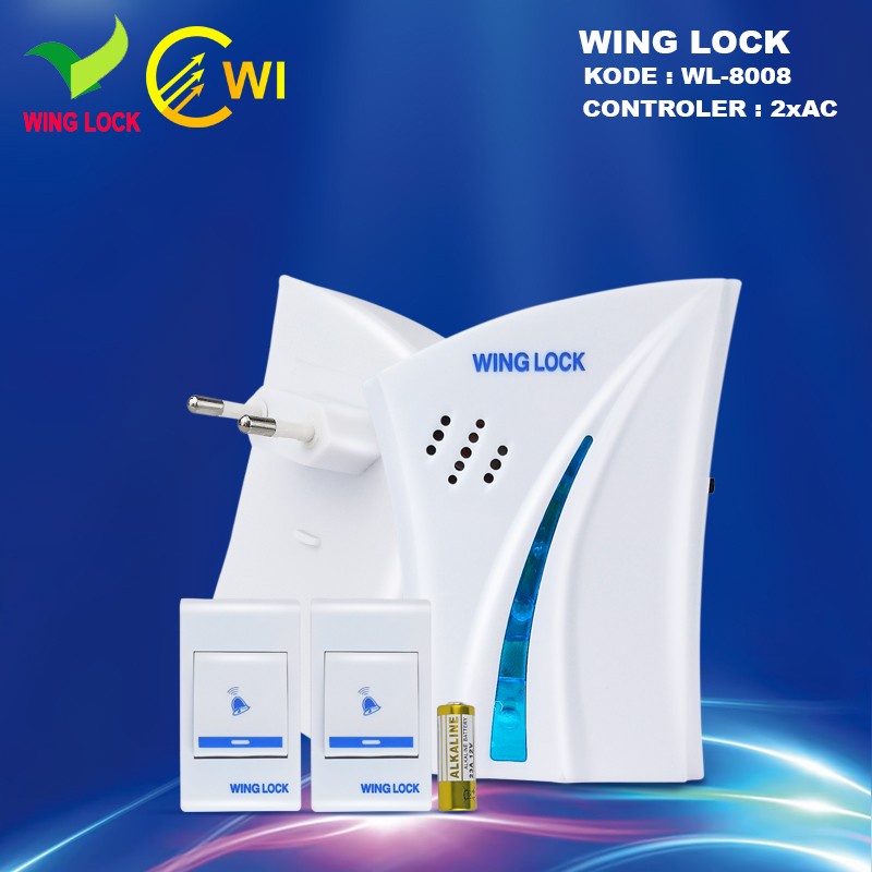 Bel Pintu Wireless 2 Remot/Bell Rumah 2 Tombol/Doorbel Wing Lock