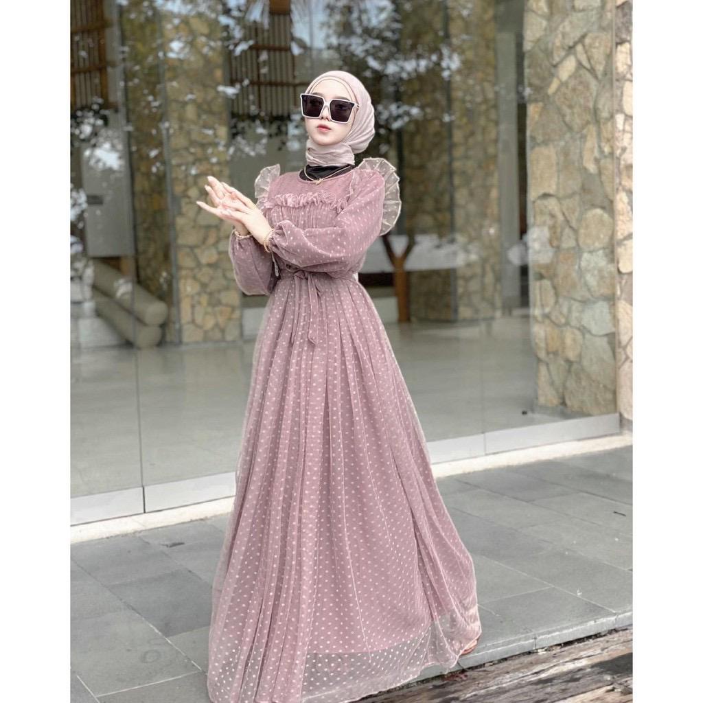 COD - MARBELA Dress Gamis Maxi Brukat Doty Polka Pesta Kondangan Muslim Wanita LD100 / DRESS MELANI TILE