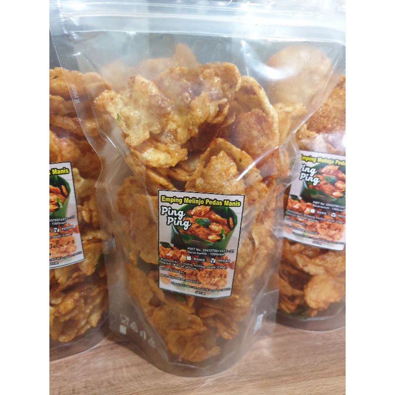 

Ping ping - Emping Blinjo Manis Pedas aroma daun jeruk