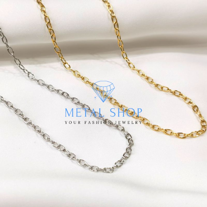 Kalung Titanium Pria Wanita Warna Emas dan Silver Model Nuri Donat Panjang 45cm