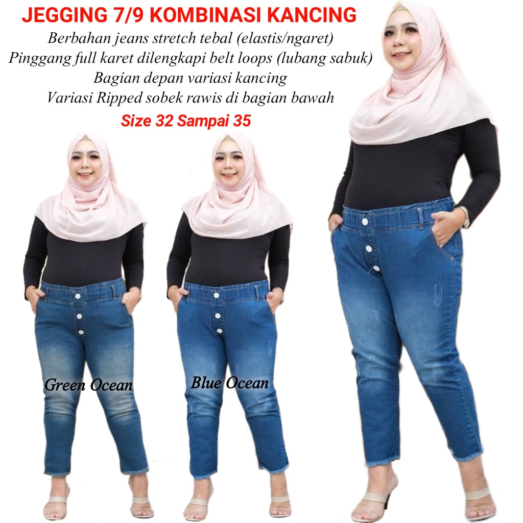 Celana Jegging Jeans Stretch 7/9 Wanita Jumbo Legging Jins Cewek Remaja Atau Perempuan Dewasa Pingga