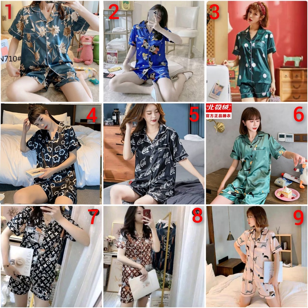 Baju tidur piyama bahan satin import lengan pendek celana pendek HPsatin69