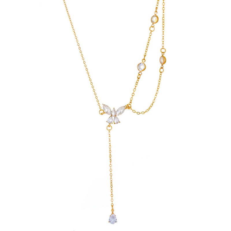 Butterfly Kalung Rantai Multi Layer Liontin Kupu-Kupu Hias Zircon Untuk Wanita