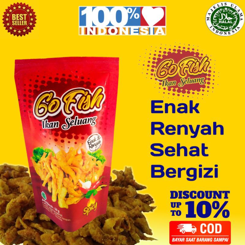 

Snack Camilan Makanan Ringan Enak Renyah Sehat Bergizi GO FISH Ikan Seluang 50 gram Rasa Spicy